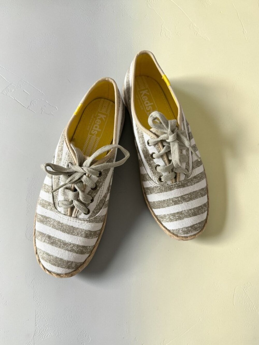 KEDS White Taupe Striped Sneakers Size 6.5